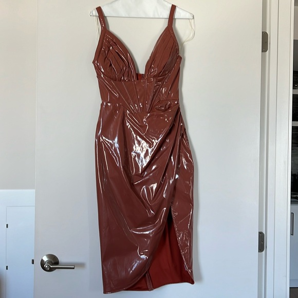 Fashion Nova | Dresses | Brown Latex Midi Dress | Poshmark